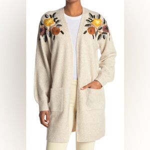 Boundless North Embroidered Long balloon sleev Cardigan Vanilla Nut wool blend S